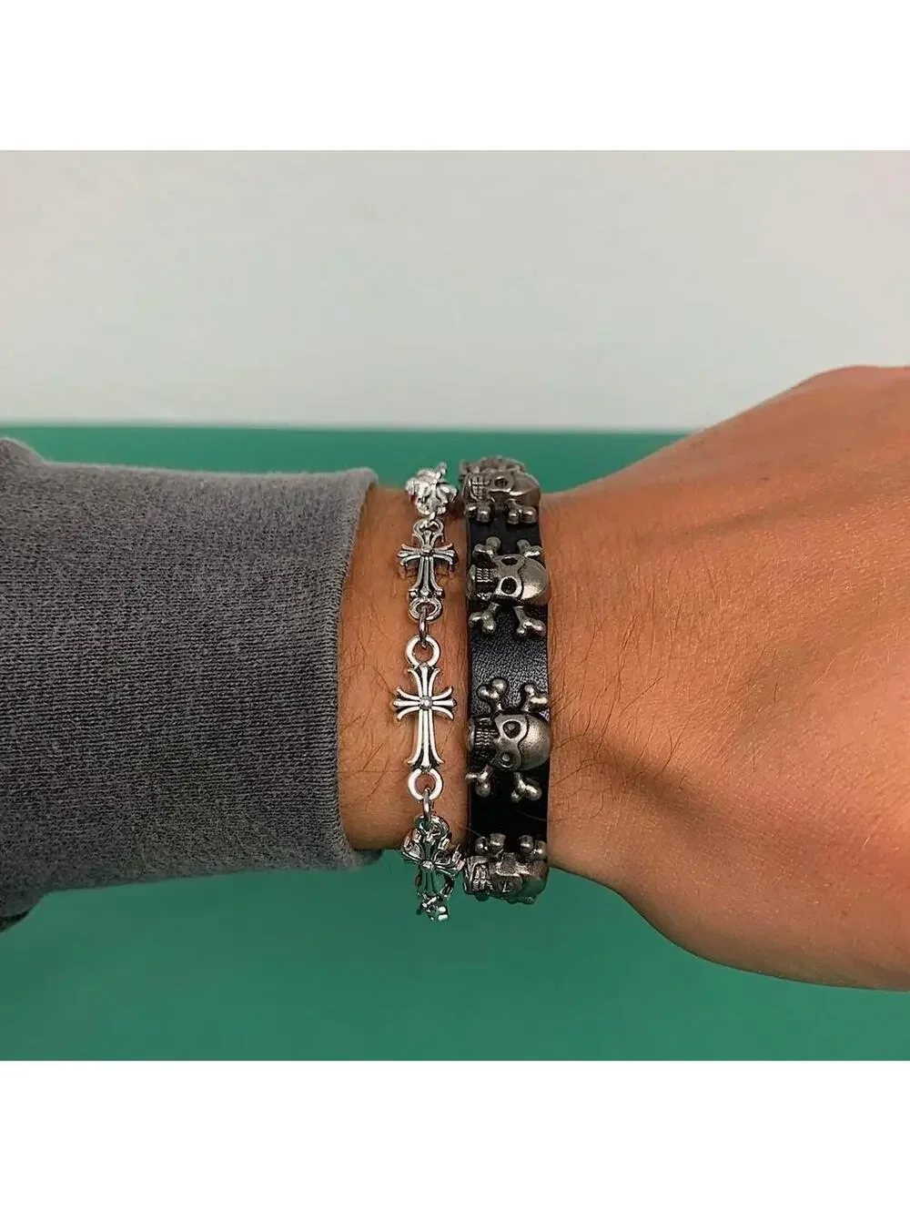 Y2k 2000s Cyberpunk skeleton grunge punk black bracelet